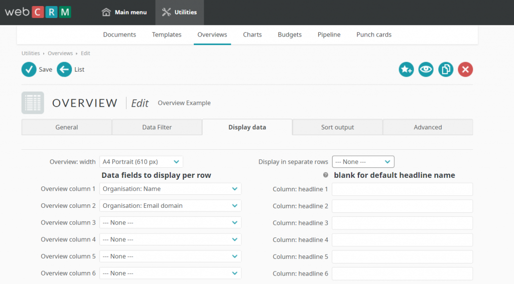 Data Display WebCRM