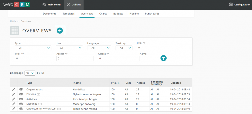 Oversikt over WebCRM