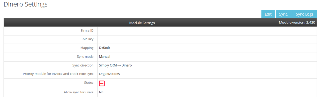 Simply CRM Dinero Integration