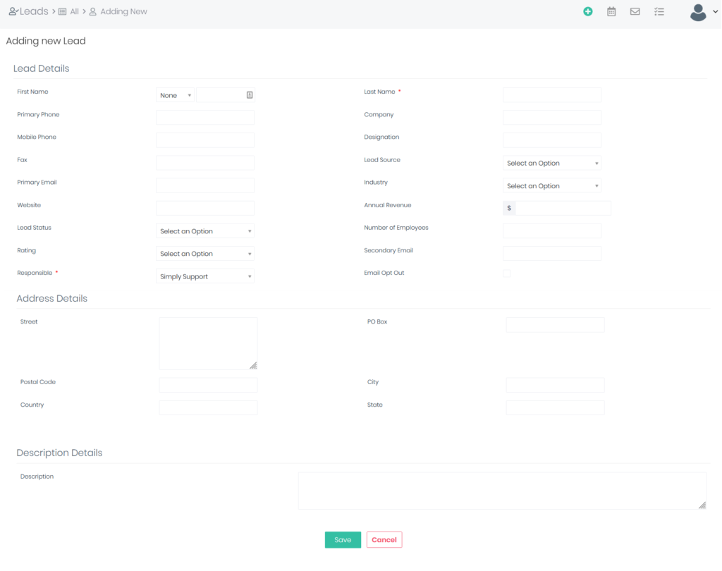 Add Lead - Detailed Form