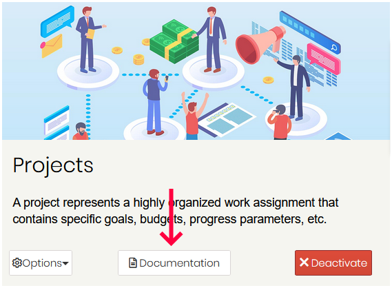 Botón de documentación de la aplicación Proyectos