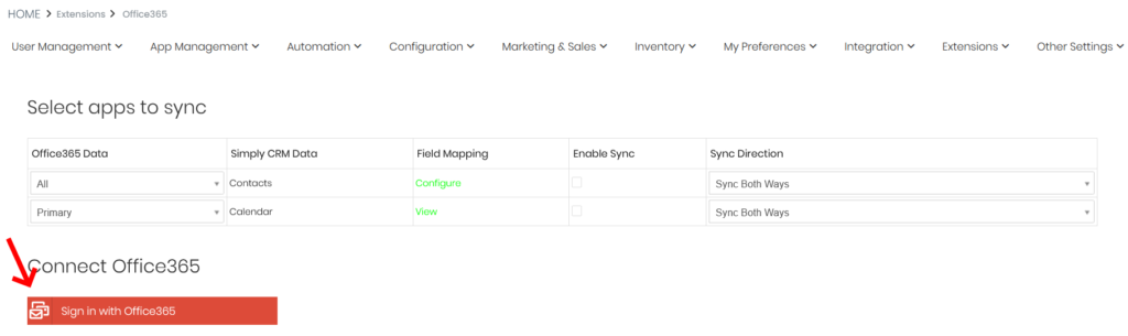 office 365 contacts integration with crm